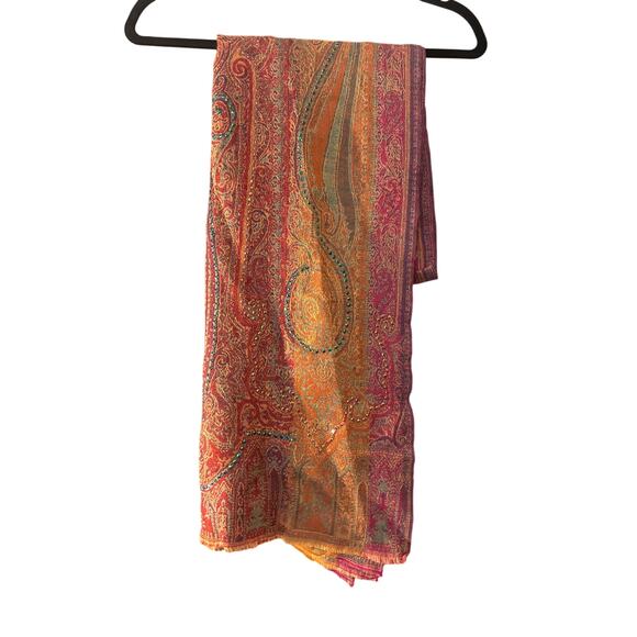 Chicos Paisley Tapestry Scarf Sparkly Rhinestone Embellishments 76” X 22” W - Picture 1 of 5